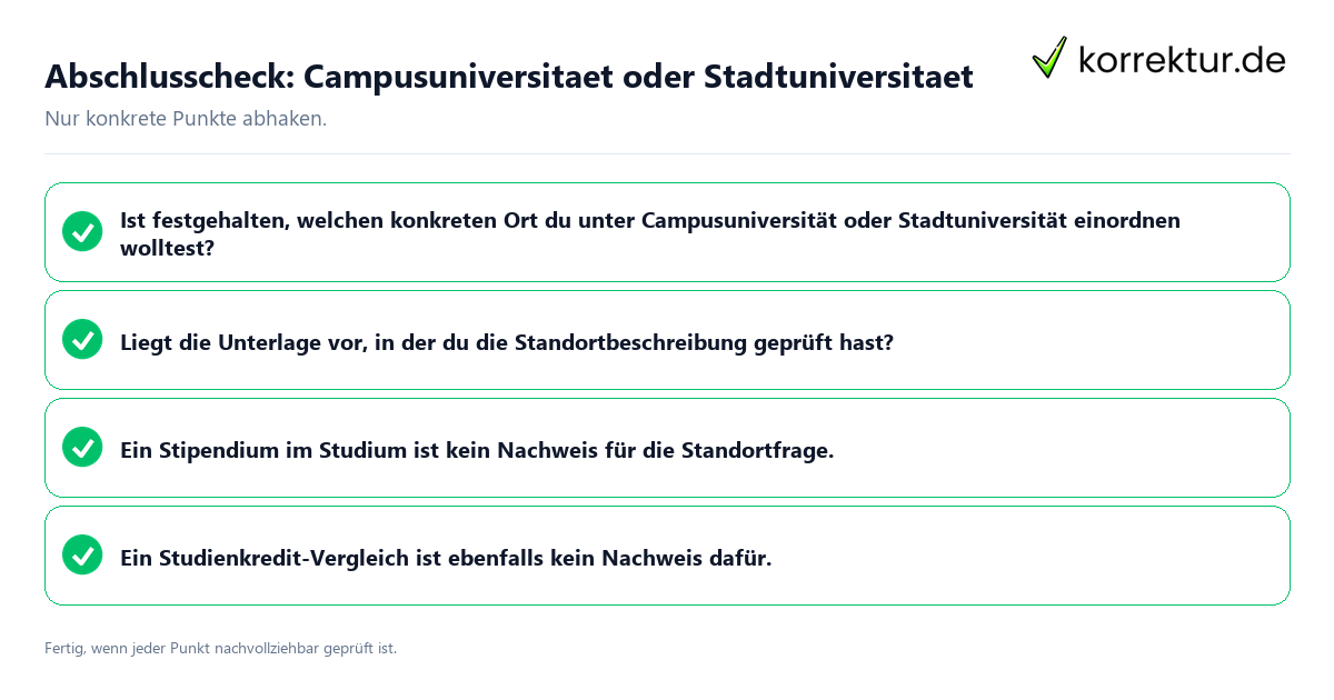 Konkreter Abschlusscheck zu Campusuniversitaet oder Stadtuniversitaet