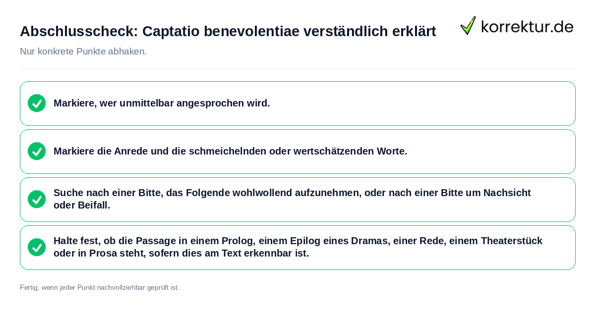 Abschlusscheck: Captatio benevolentiae verständlich erklärt Konkreter Abschlusscheck zu Captatio benevolentiae verständlich erklärt