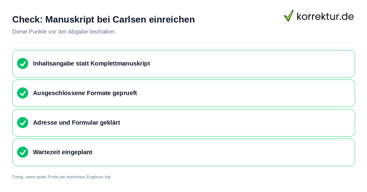 Manuskript bei Carlsen einreichen: Prüfliste mit vier Punkten