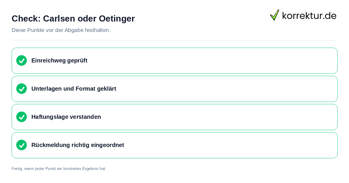 Carlsen oder Oetinger: Prüfliste mit vier Punkten