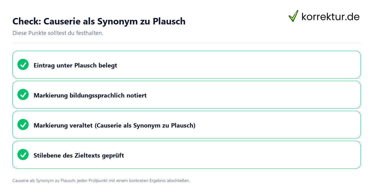 Causerie als Synonym zu Plausch mit einer themenspezifischen Checkliste