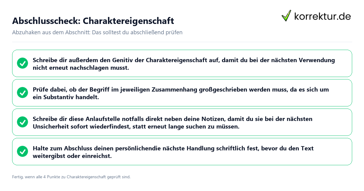 Abschlusscheck: Charaktereigenschaft Konkreter Abschlusscheck zu Charaktereigenschaft