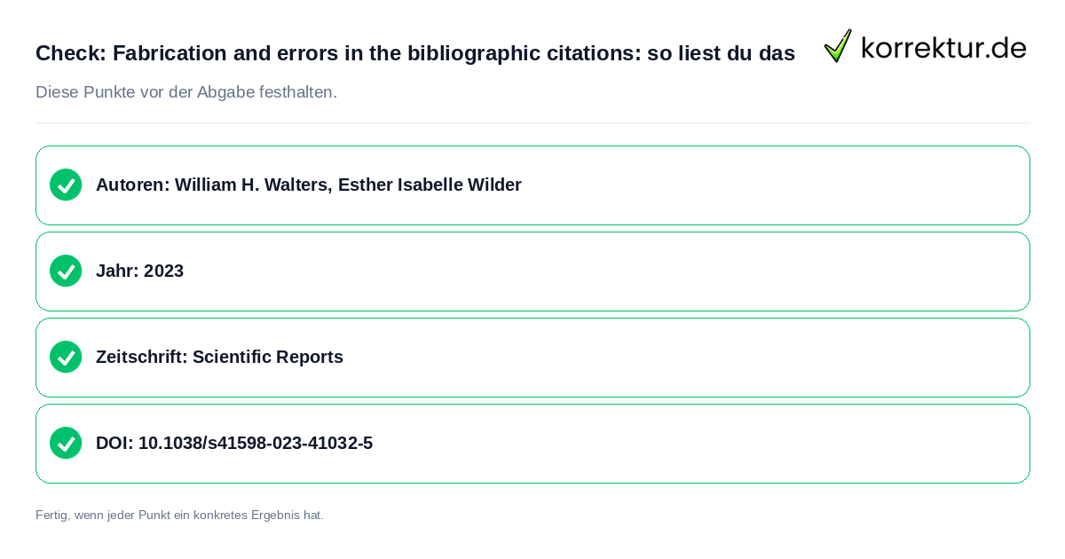 Check: Fabrication and errors in the bibliographic citations: so liest du das Fabrication and errors in the bibliographic citations: so liest du das: Prüfliste mit vier Punkten