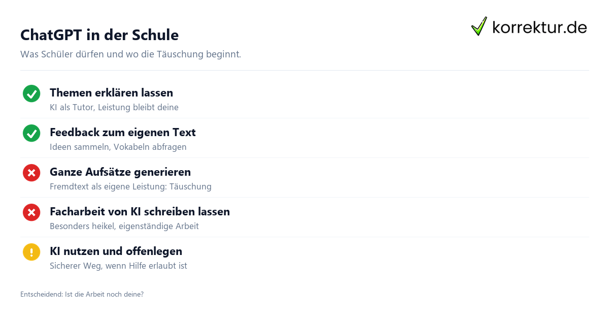 ChatGPT in der Schule – erlaubt oder Täuschung? ChatGPT in der Schule: erlaubte Nutzung und Taeuschung als Ampel