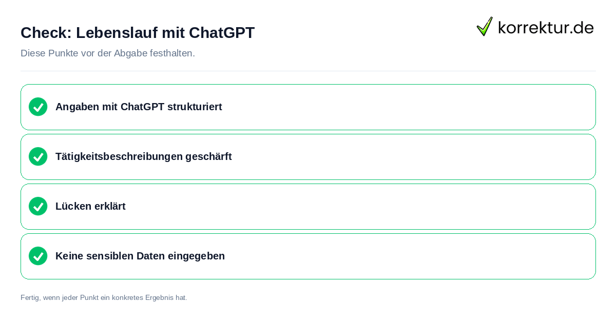 Lebenslauf mit ChatGPT: Prüfliste mit vier Punkten