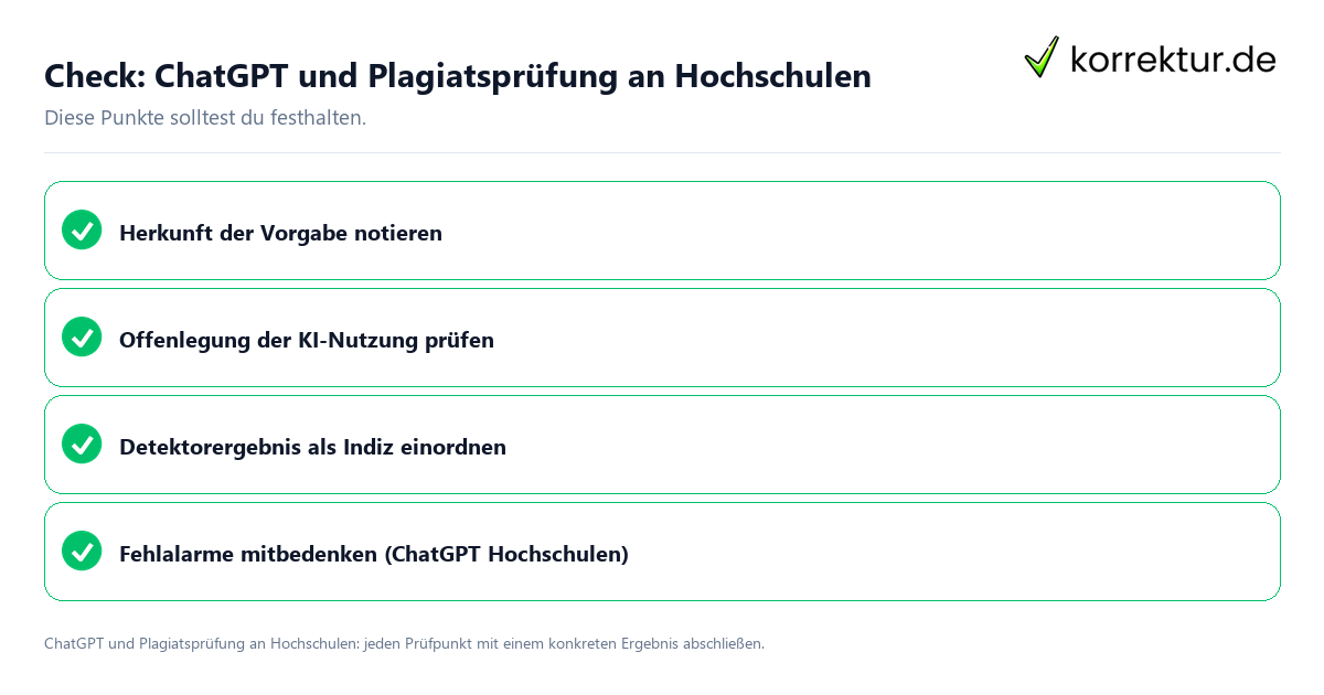 ChatGPT und Plagiatsprüfung an Hochschulen mit einer themenspezifischen Checkliste