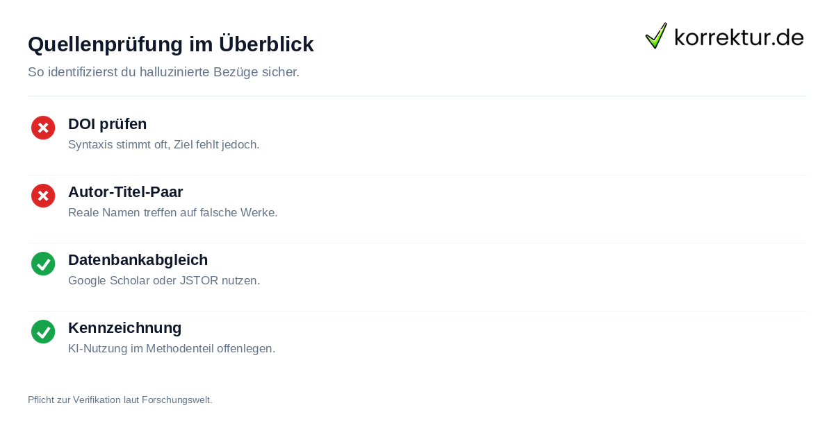 Checkliste zur Überprüfung von KI generierten Quellenangaben