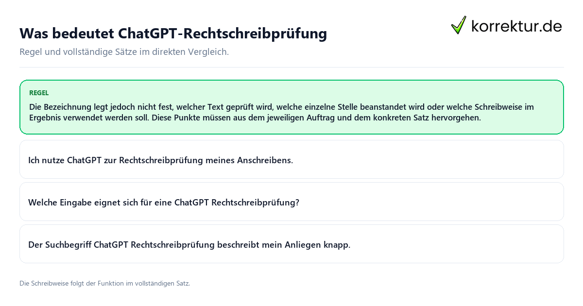 Konkrete Regel und vollständige Beispielsätze zu Was bedeutet ChatGPT-Rechtschreibprüfung