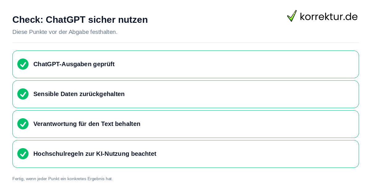 Check: ChatGPT sicher nutzen ChatGPT sicher nutzen: Prüfliste mit vier Punkten