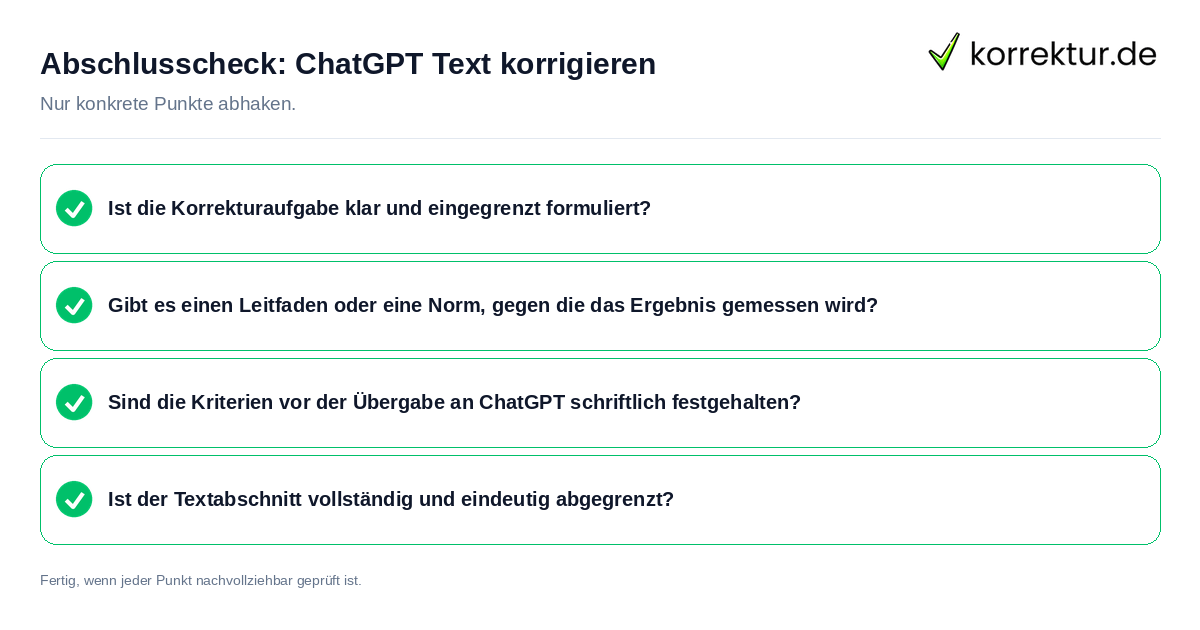 Abschlusscheck: ChatGPT Text korrigieren Konkreter Abschlusscheck zu ChatGPT Text korrigieren