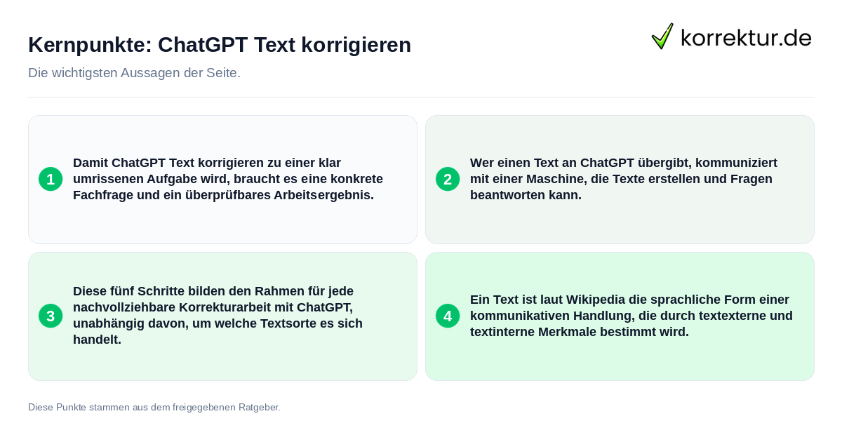 Kernpunkte: ChatGPT Text korrigieren Konkrete Kernpunkte zu ChatGPT Text korrigieren