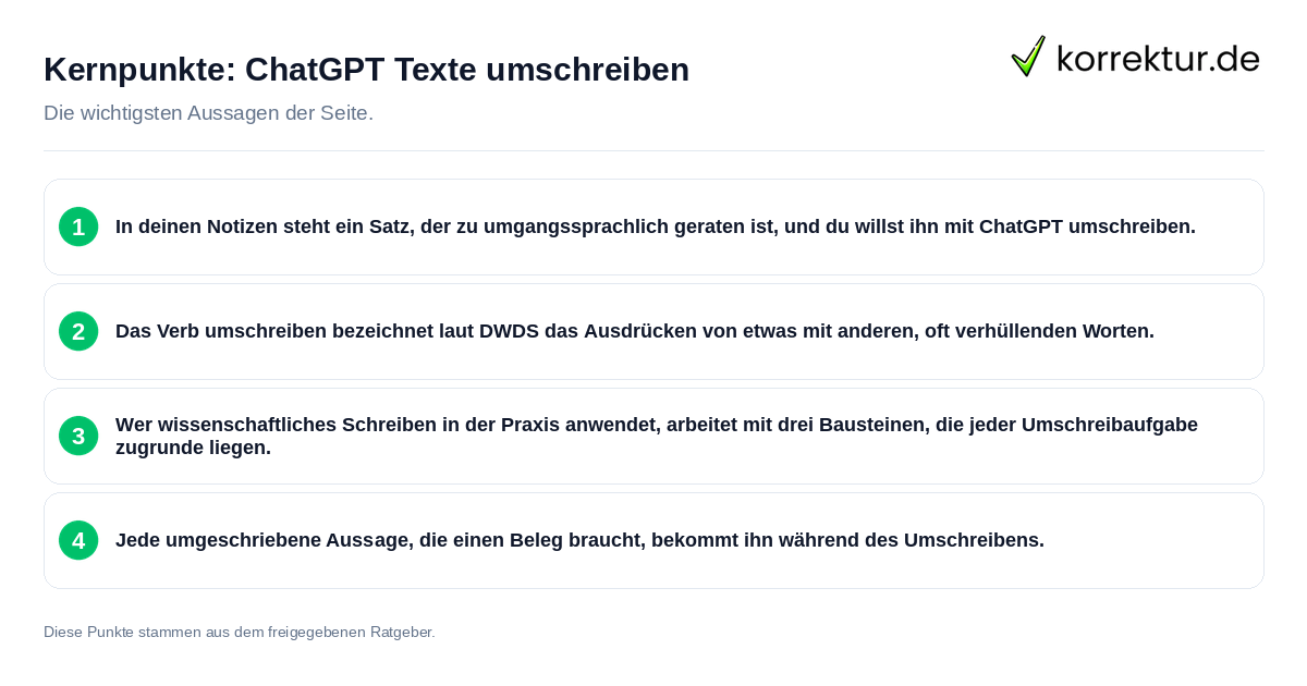 Konkrete Kernpunkte zu ChatGPT Texte umschreiben