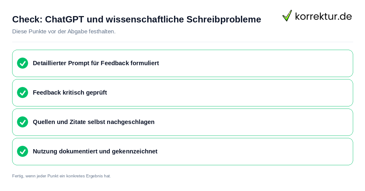 ChatGPT und wissenschaftliche Schreibprobleme: Prüfliste mit vier Punkten