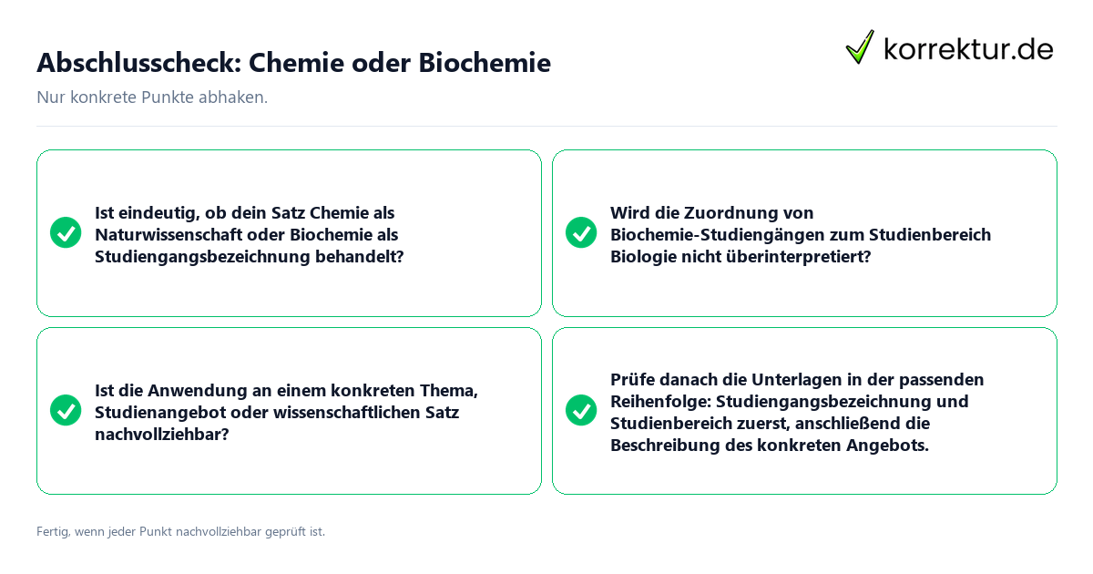 Konkreter Abschlusscheck zu Chemie oder Biochemie