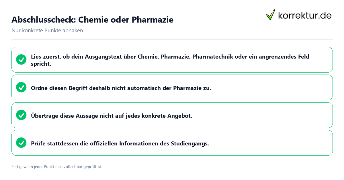 Abschlusscheck: Chemie oder Pharmazie Konkreter Abschlusscheck zu Chemie oder Pharmazie