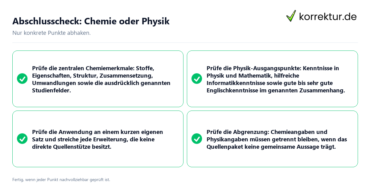 Abschlusscheck: Chemie oder Physik Konkreter Abschlusscheck zu Chemie oder Physik
