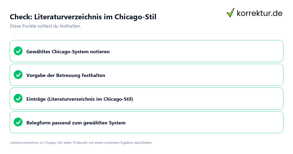 Check: Literaturverzeichnis im Chicago-Stil Literaturverzeichnis im Chicago-Stil mit einer themenspezifischen Checkliste