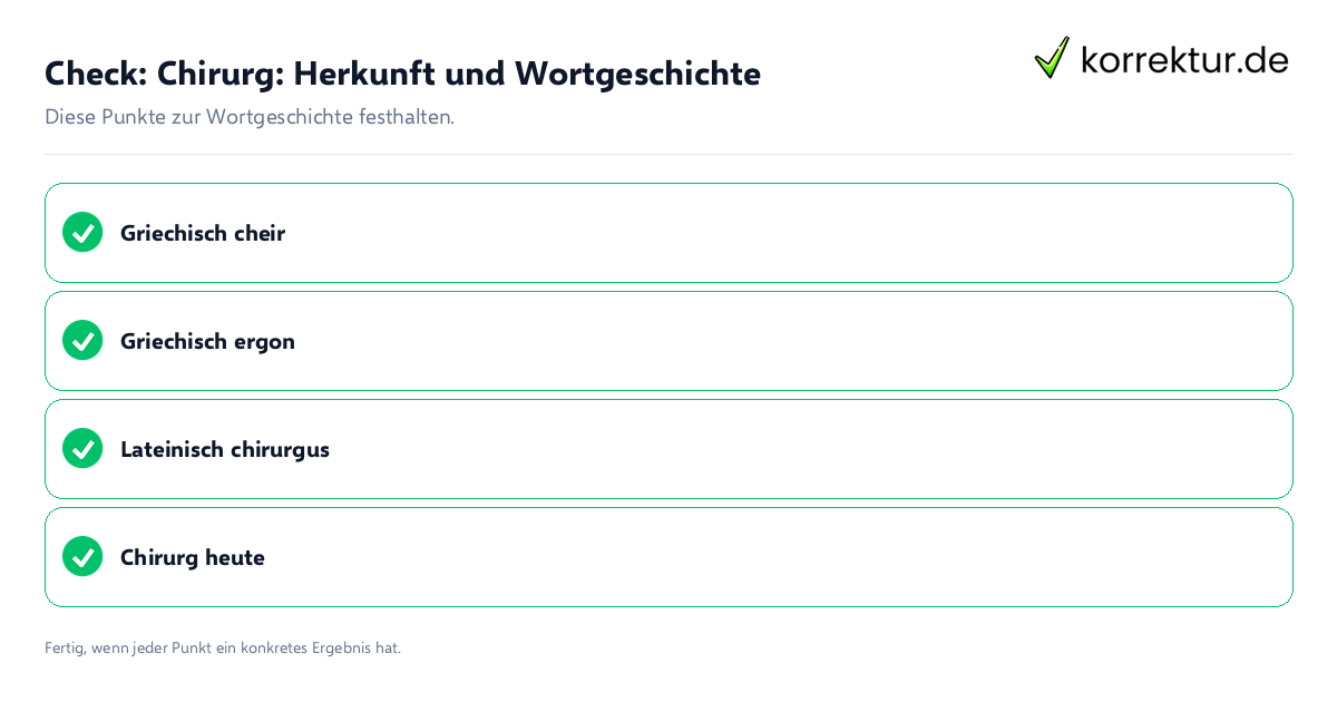 Check: Chirurg: Herkunft und Wortgeschichte Chirurg: Herkunft und Wortgeschichte: Prüfliste mit vier Punkten