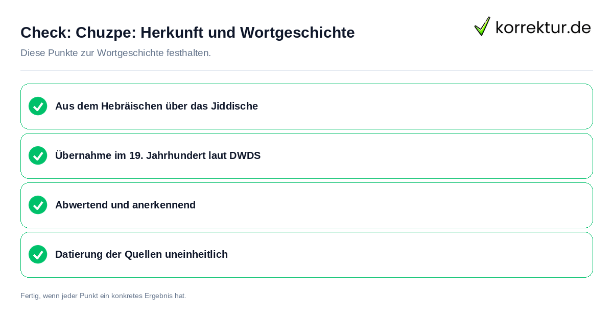 Chuzpe: Herkunft und Wortgeschichte: Prüfliste mit vier Punkten