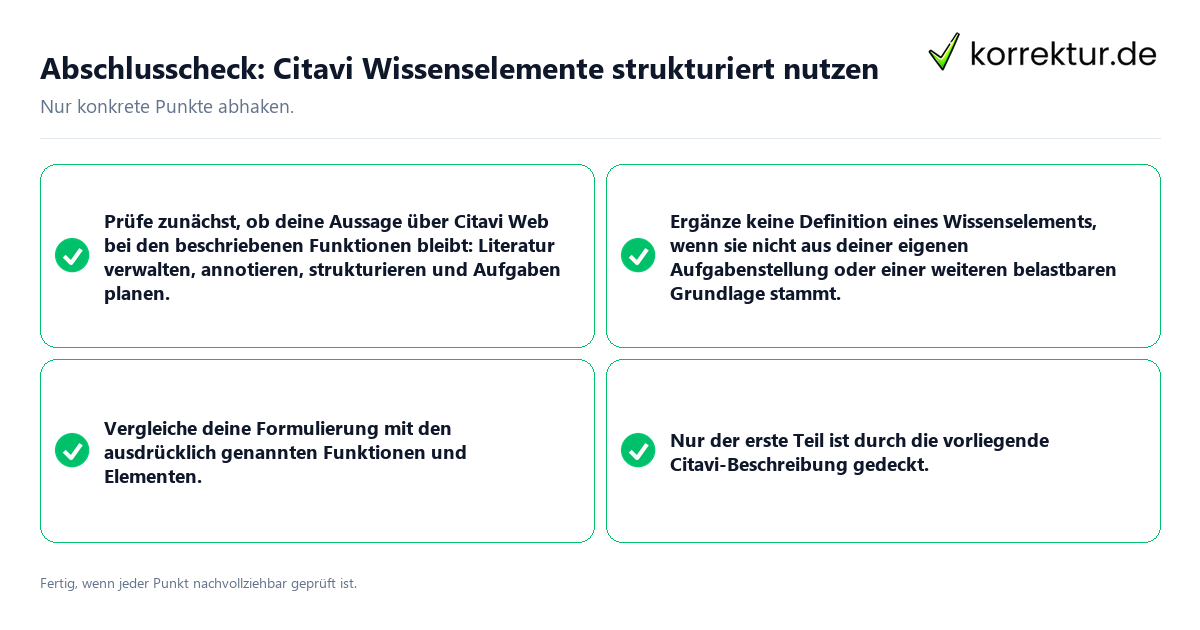 Abschlusscheck: Citavi Wissenselemente strukturiert nutzen Konkreter Abschlusscheck zu Citavi Wissenselemente strukturiert nutzen