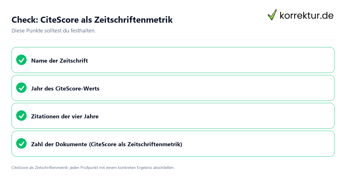 Check: CiteScore als Zeitschriftenmetrik CiteScore als Zeitschriftenmetrik mit einer themenspezifischen Checkliste