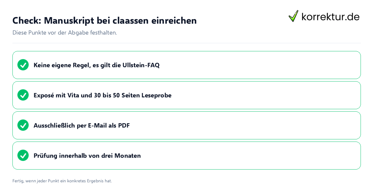 Check: Manuskript bei claassen einreichen Manuskript bei claassen einreichen: Prüfliste mit vier Punkten