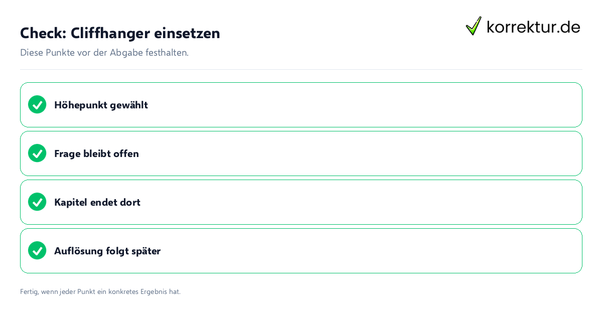 Check: Cliffhanger einsetzen Cliffhanger einsetzen: Prüfliste mit vier Punkten