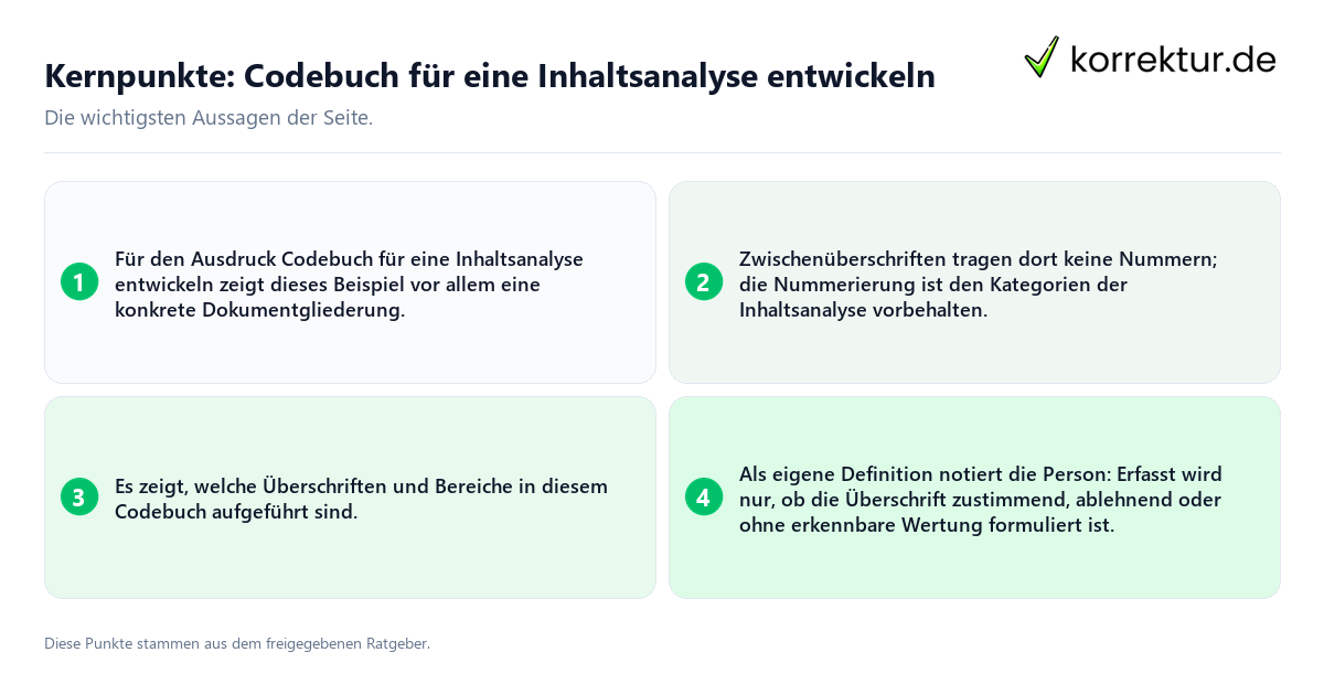 Konkrete Kernpunkte zu Codebuch für eine Inhaltsanalyse entwickeln