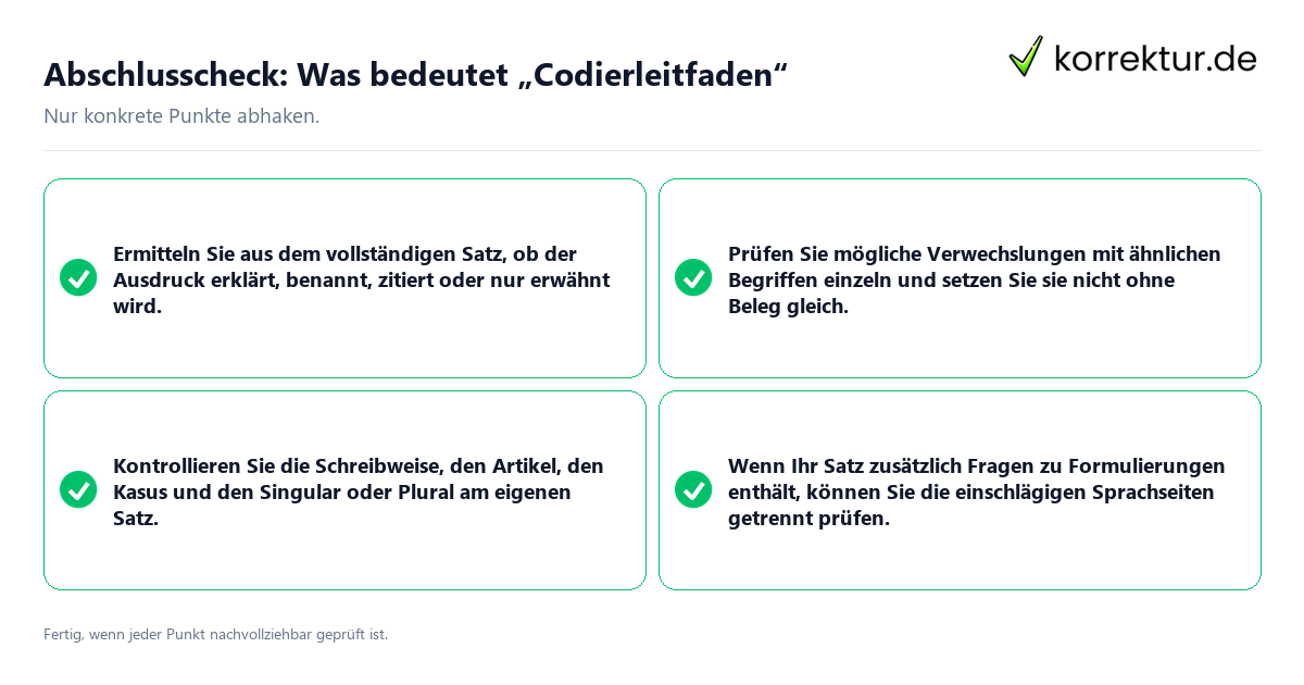 Konkreter Abschlusscheck zu Was bedeutet „Codierleitfaden“