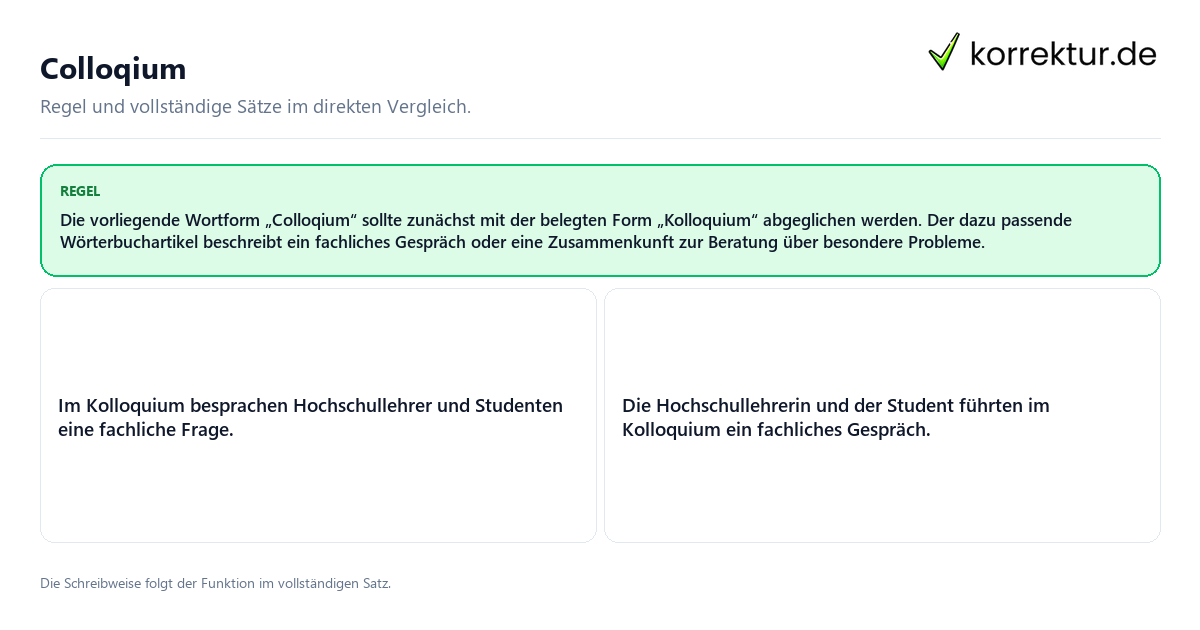 Konkrete Regel und vollständige Beispielsätze zu Colloqium