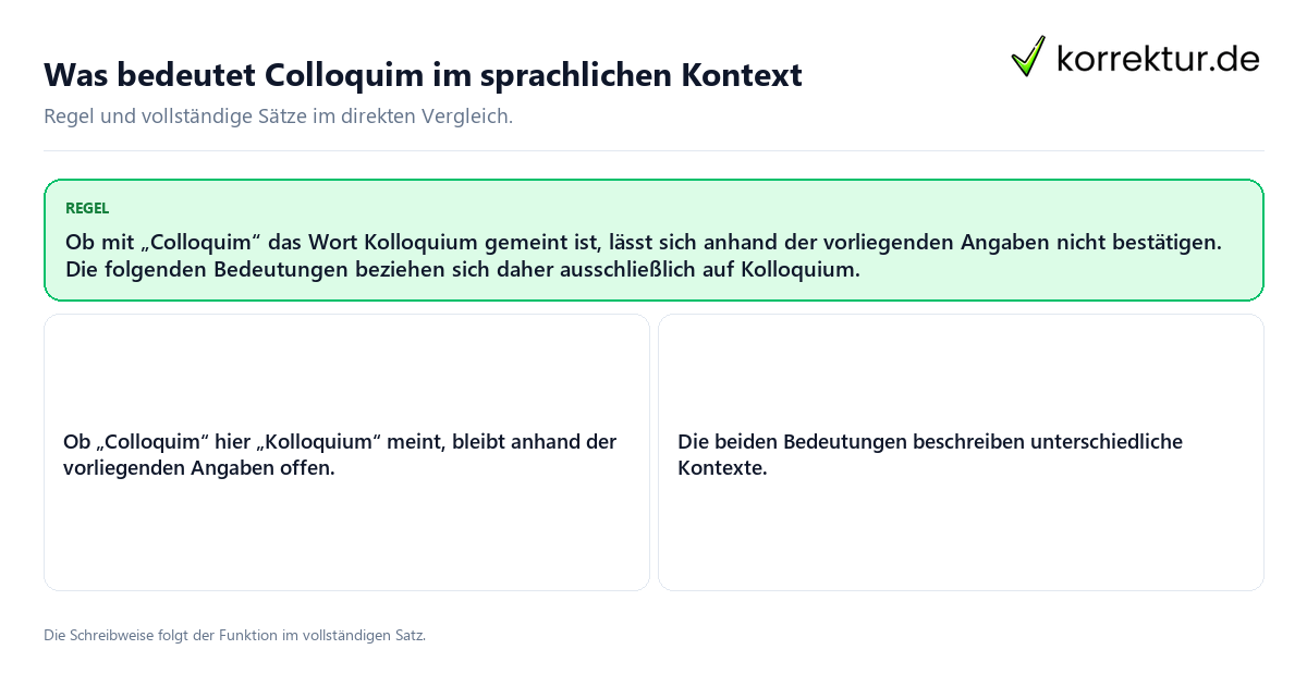 Konkrete Regel und vollständige Beispielsätze zu Was bedeutet Colloquim im sprachlichen Kontext