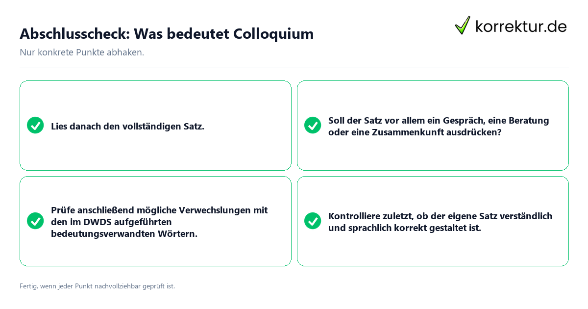 Konkreter Abschlusscheck zu Was bedeutet Colloquium