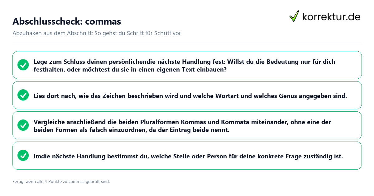 Konkreter Abschlusscheck zu commas