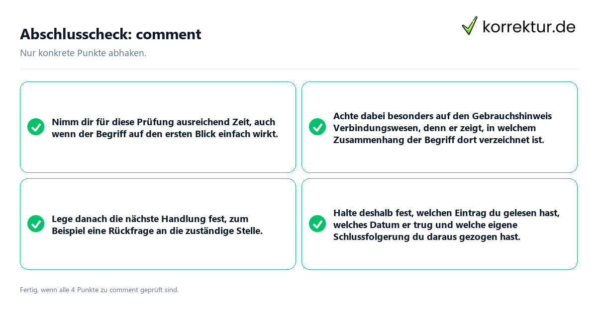 Konkreter Abschlusscheck zu comment