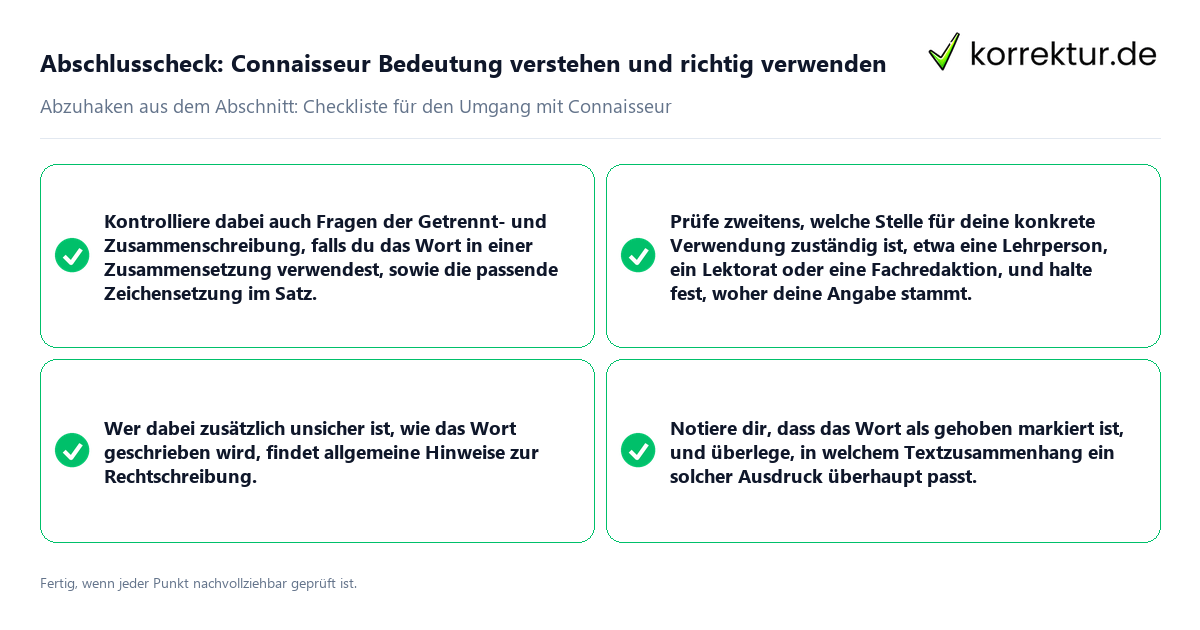 Konkreter Abschlusscheck zu Connaisseur Bedeutung verstehen und richtig verwenden