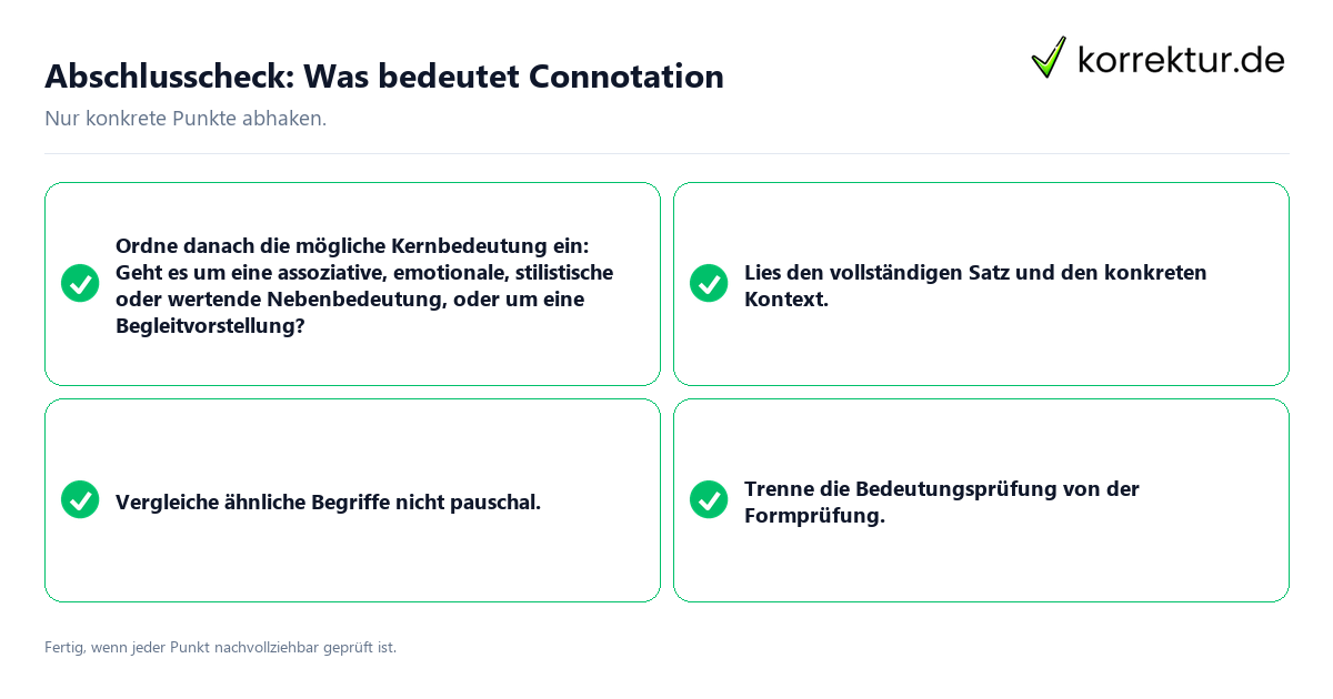 Konkreter Abschlusscheck zu Was bedeutet Connotation