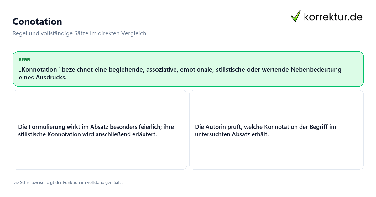 Konkrete Regel und vollständige Beispielsätze zu Conotation