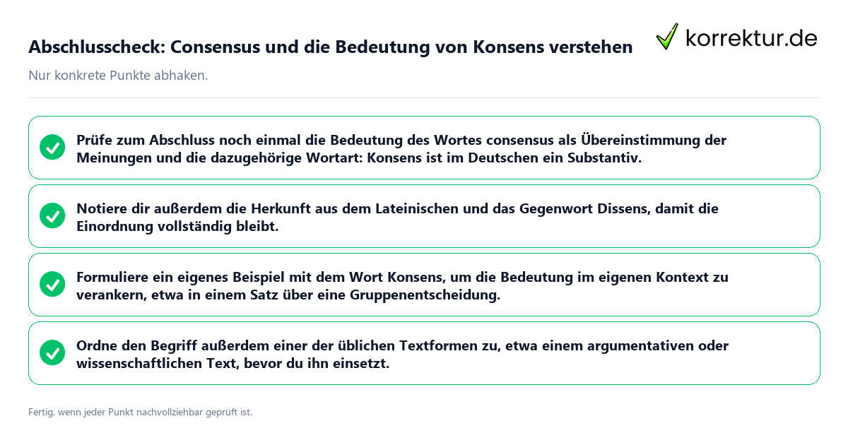 Konkreter Abschlusscheck zu Consensus und die Bedeutung von Konsens verstehen