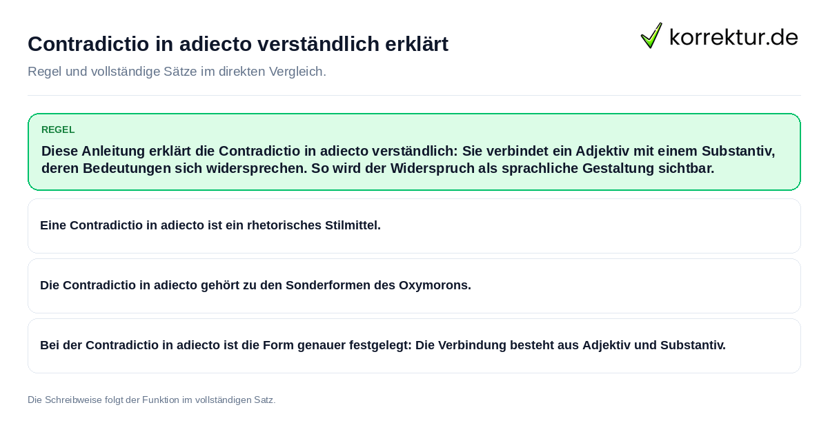 Konkrete Regel und vollständige Beispielsätze zu Contradictio in adiecto verständlich erklärt