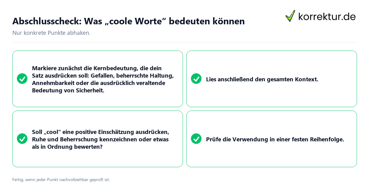 Konkreter Abschlusscheck zu Was „coole Worte“ bedeuten können