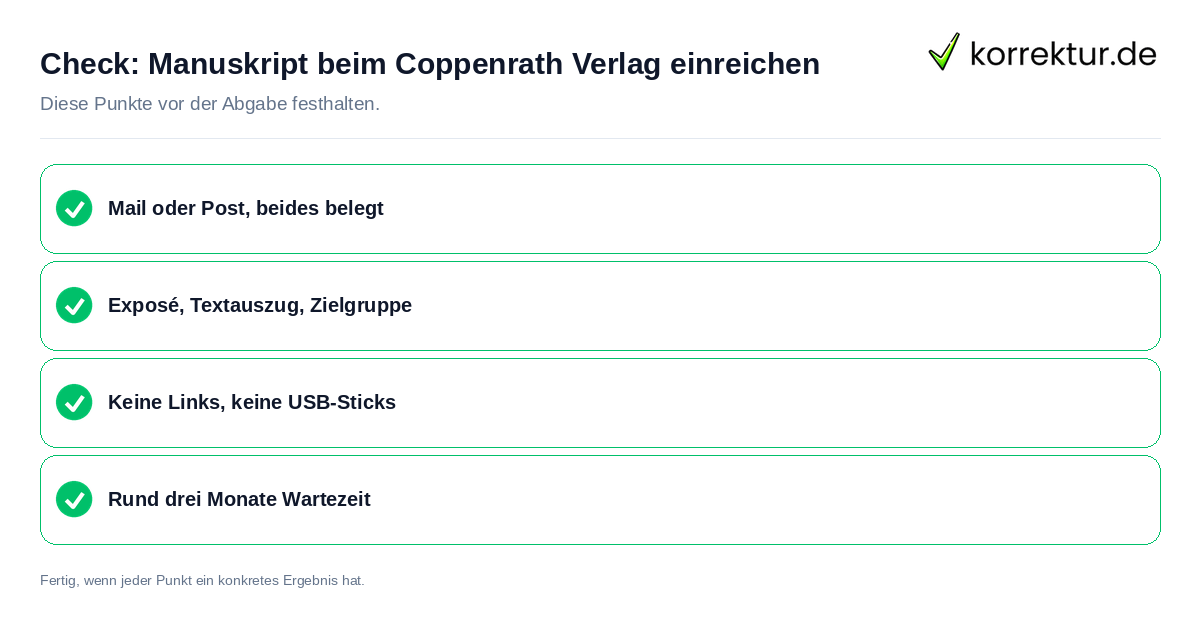 Manuskript beim Coppenrath Verlag einreichen: Prüfliste mit vier Punkten