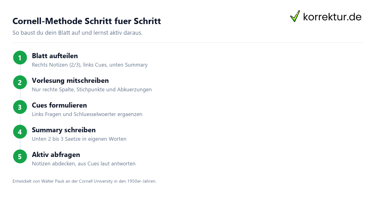 Cornell-Methode Schritt für Schritt Cornell-Methode Anleitung in 4 Schritten für bessere Mitschriften