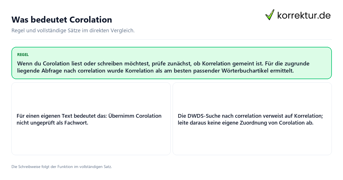 Konkrete Regel und vollständige Beispielsätze zu Was bedeutet Corolation