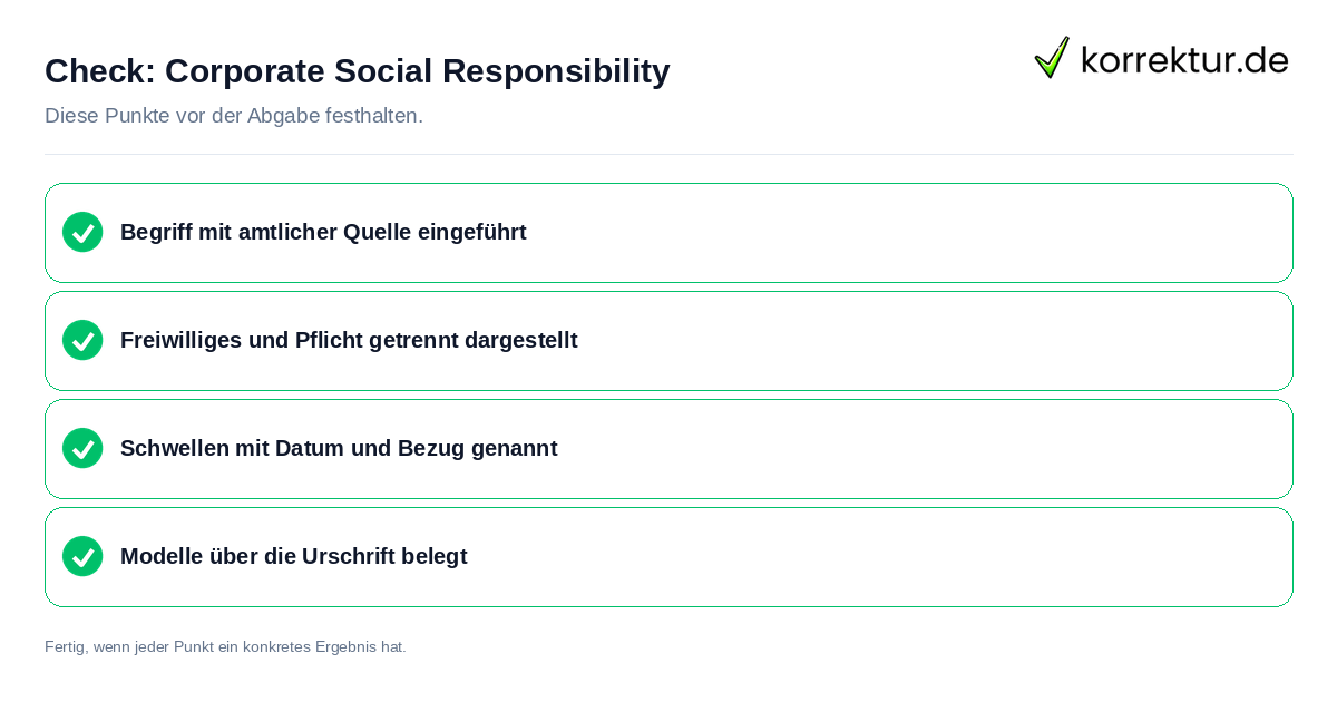 Corporate Social Responsibility: Prüfliste mit vier Punkten