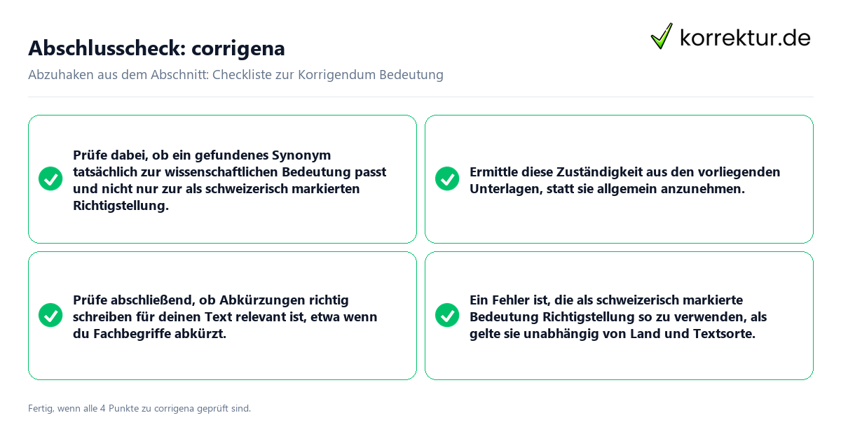 Konkreter Abschlusscheck zu corrigena