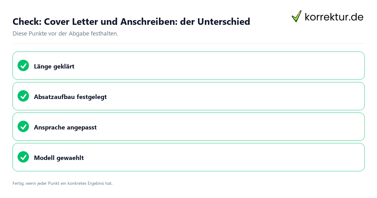 Cover Letter und Anschreiben: der Unterschied: Prüfliste mit vier Punkten