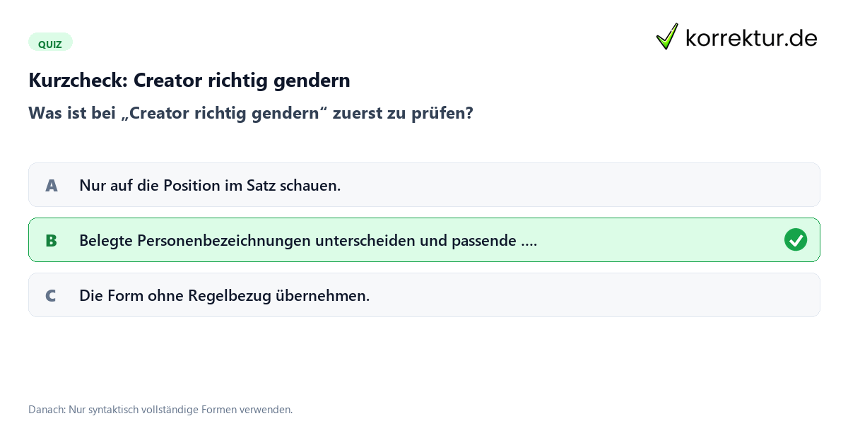 Creator richtig gendern mit einem Kurzquiz zum sinnvollen nächsten Schritt