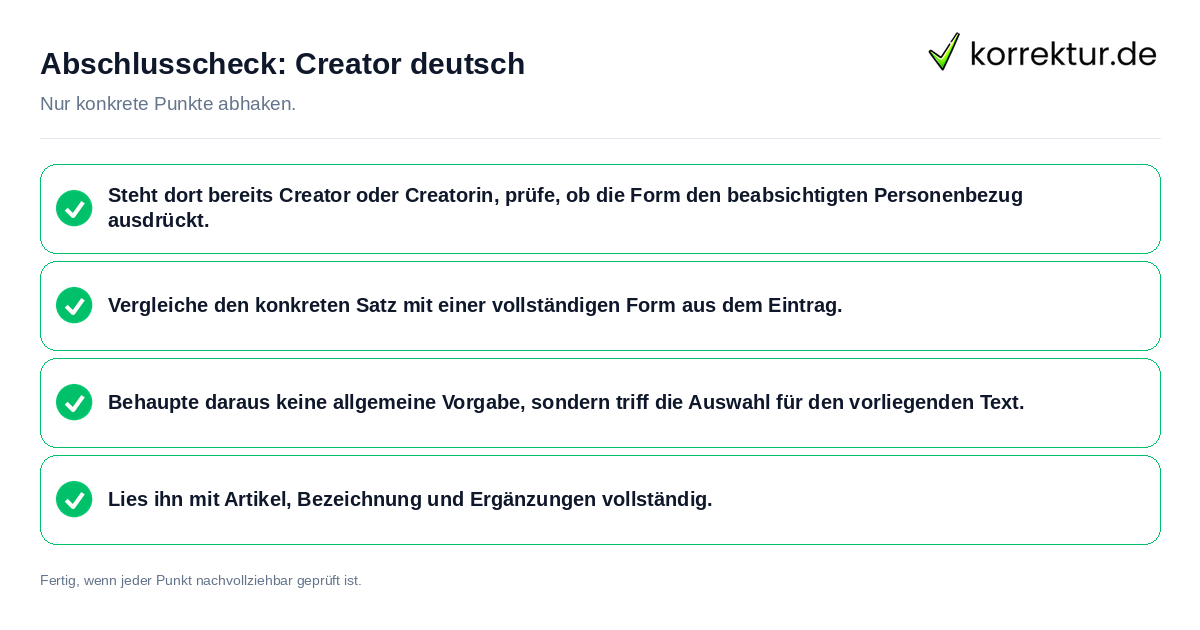Abschlusscheck: Creator deutsch Konkreter Abschlusscheck zu Creator deutsch