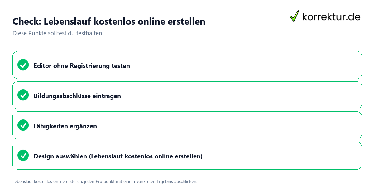 Check: Lebenslauf kostenlos online erstellen Lebenslauf kostenlos online erstellen mit einer themenspezifischen Checkliste