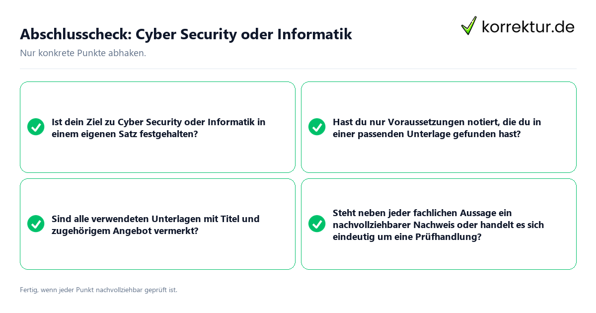Abschlusscheck: Cyber Security oder Informatik Konkreter Abschlusscheck zu Cyber Security oder Informatik